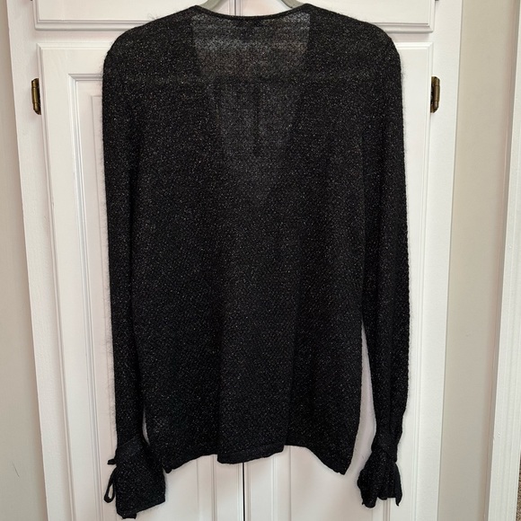 Lewit Metallic Mohair Blend V-Neck Tie Sleeve Sweater Size Medium - Picture 4 of 12